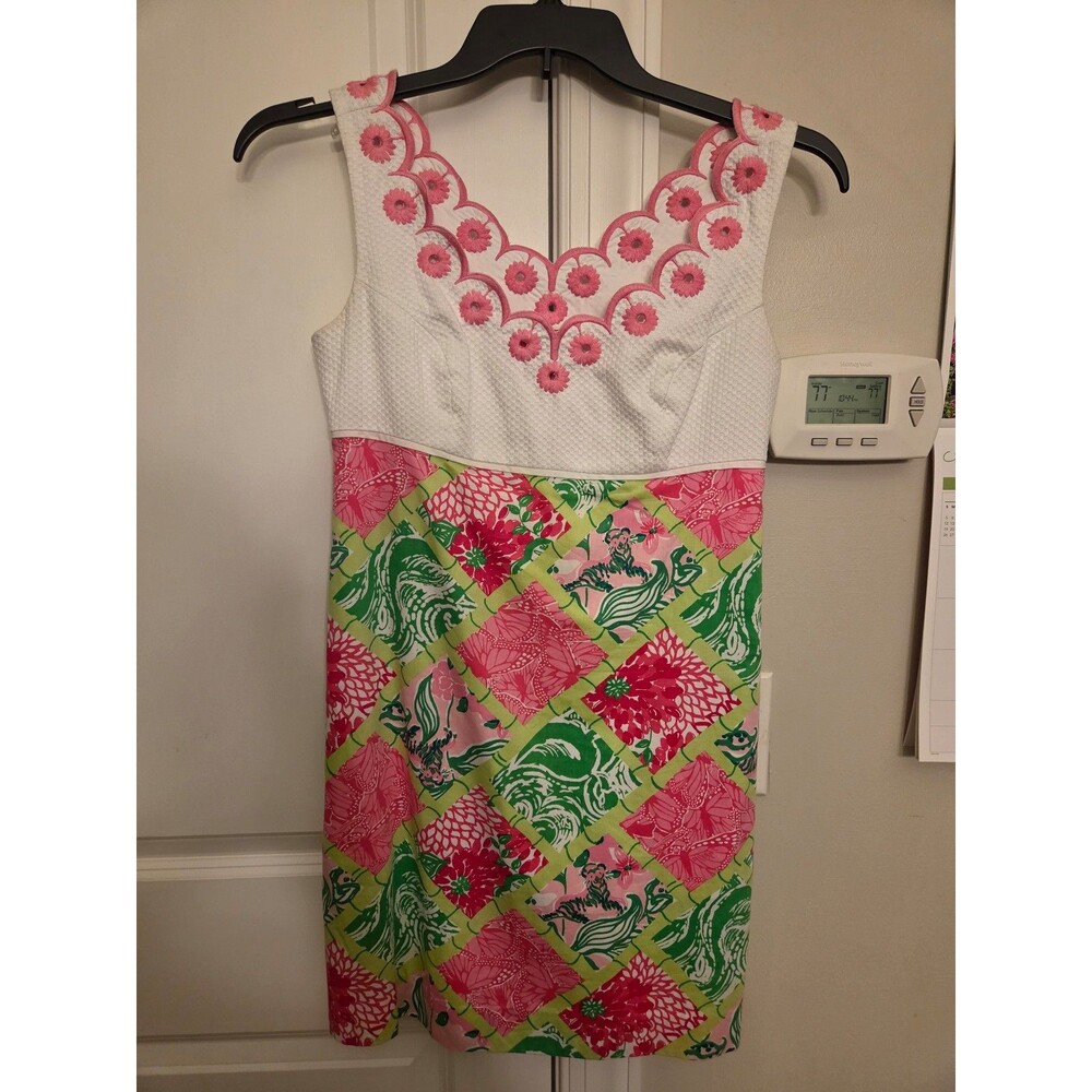 Lilly Pulitzer Jubilee "Bam Patch Kyle" Shift Dress w/ Embroidered Neck Size 2